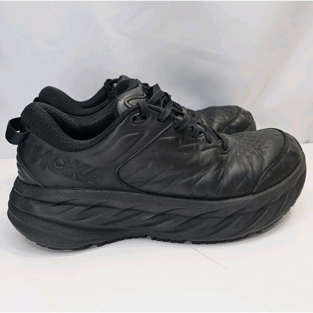 HOKA ONE ONE Womens Bondi SR Black Faux Leather Slip Resistant Work Shoes Sz 9.5